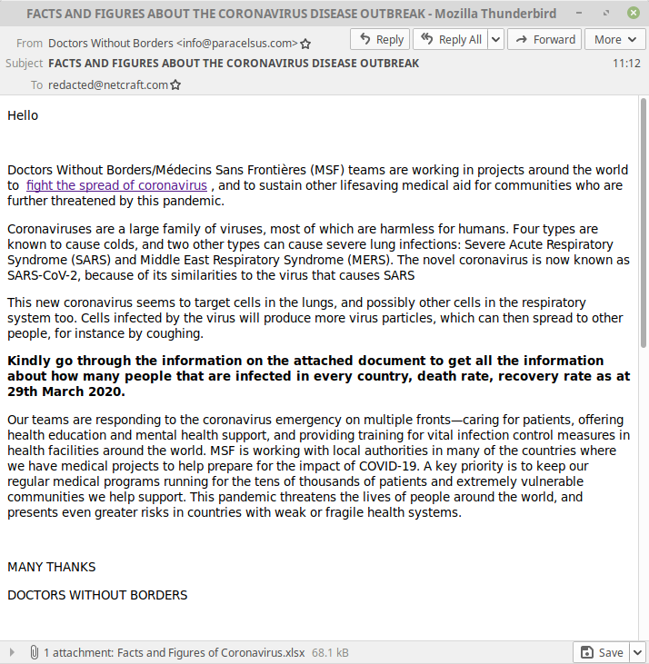 Email with a malware attachment claiming to be from Doctors without borders